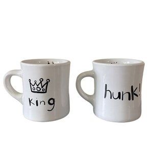 Wendy Tancock Toronto Ceramic Hunk! & King White Coffee Mug Pair Of‎ 2